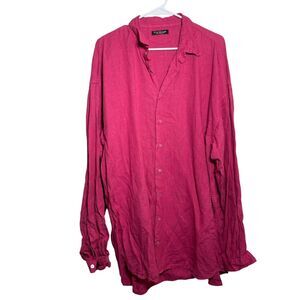 Backstage Shirt Men's XXL 100% Linen Button Up Pink Long Sleeve Casual Collared
